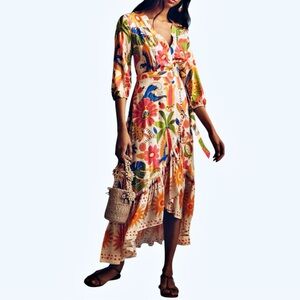 NEW FARM RIO Long Sleeve V-Neck Wrap Midi Dress Size L